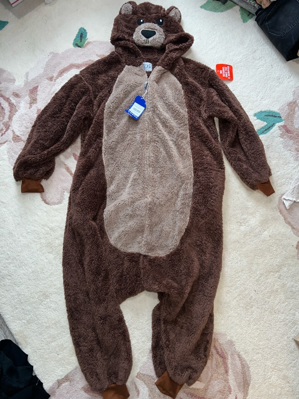 NEW Funziez by Silver Lilly Plush Brown Bear Footie Onesie with Hood